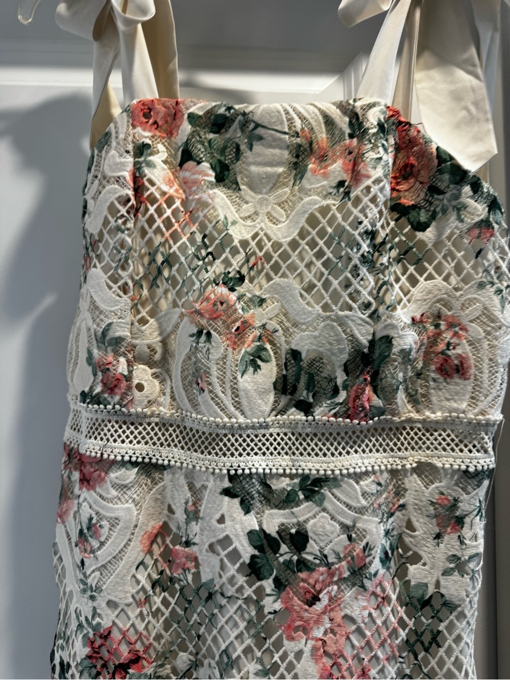 Lily Mcbee Cream Lace Overlay Midi Dress with Pastel Florals - Picture 2 of 6